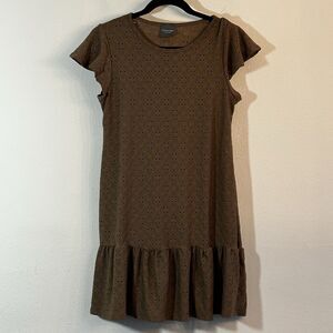 Olivia Rae Cap Sleeve Brown Eyelet Dress With Ruffle Size M Lined Built-in Slip